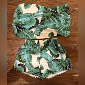 Leaf two piece tube top and shorts